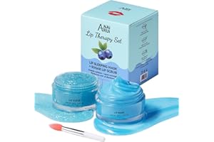 ANAI RUI Lip Therapy Set, Lip Scrub and Lip Mask, Moisturizing Hyaluronic Acid & Blueberry Lip Care Kit, Suagr Lip Exfoliator and Overnight Lip Mask for A Softer Smoother Lips, Dry, Chapped Lips