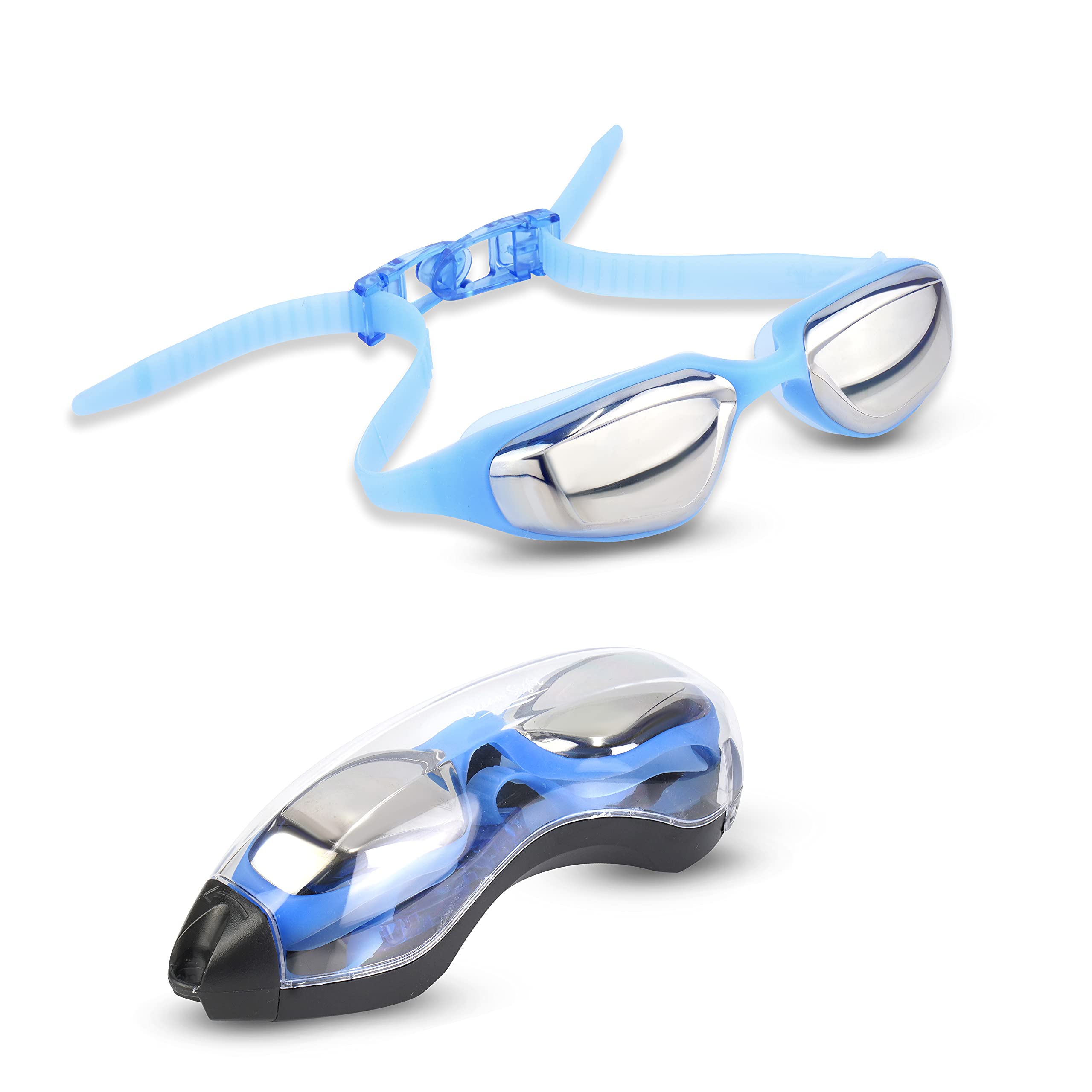 Adult Swimming Goggles for Men and Women – Swim Goggles with UV Protection, Antifog, Leakproof & Quick Adjust Quick Release System – Competitive Swim Goggles with Case (Blue)