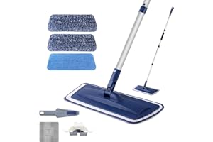 WLICH Microfiber Mop for Cleaning Floors, Extendable 16-58 Inch Flat Mop with 2 Reusable Washable Pads for Laminate Hardwood Wooden Wall Hard Floor Vinyl Tile, Wet Dry and Dust Mops for Bathroom Kitchen