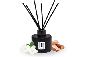 LULU CANDLES Reed Diffuser Set, Jasmine, Oud & Sandalwood, 6 Reed Sticks, Scent Diffuser for Bedroom Bathroom Living Room & Office - 4.2 FL Oz.