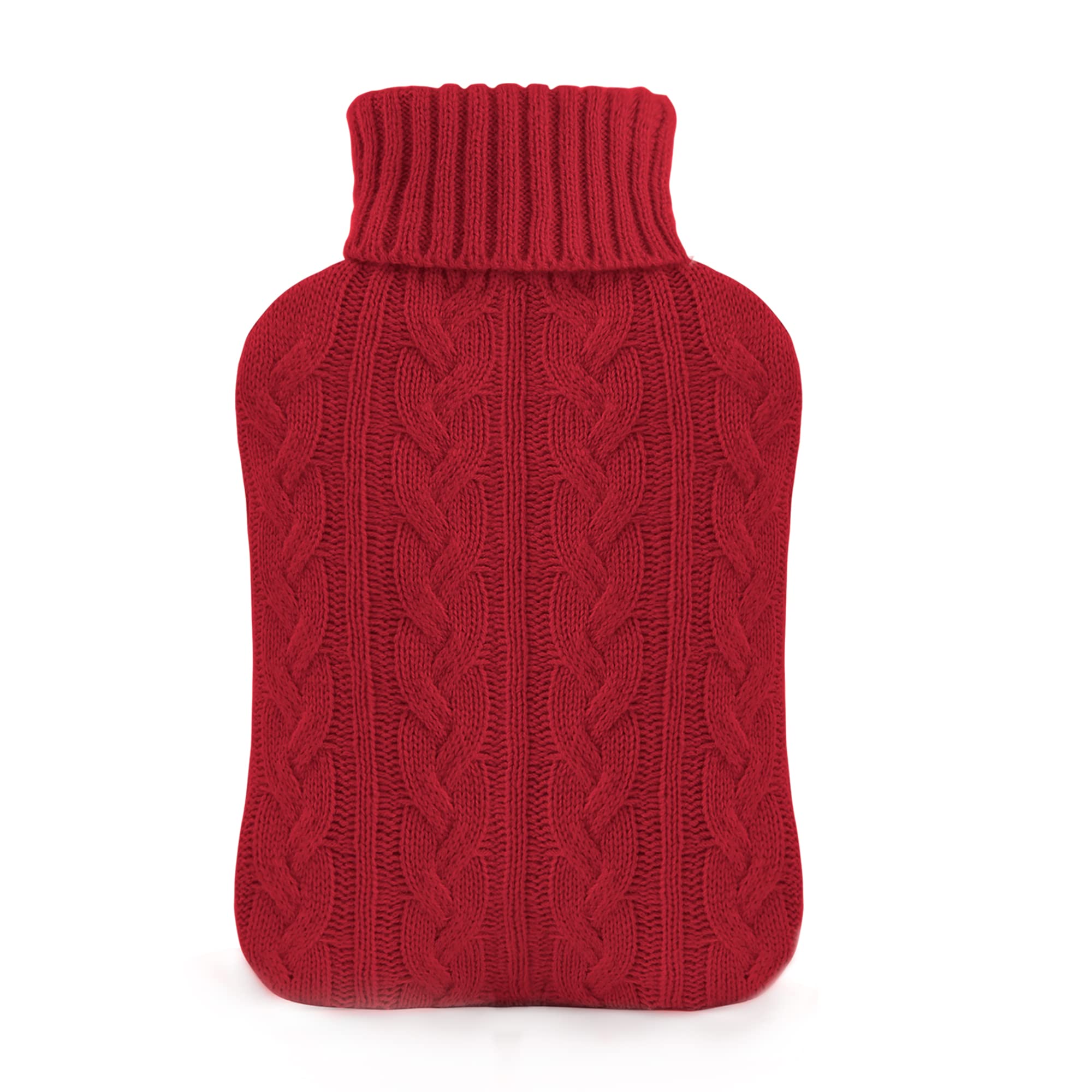 samply Hot Water Bottle with Knitted Cover, 2L Hot Water Bag for Hot and Cold Compress, Hand Feet Warmer, Neck and Shoulder Pain relief, Red
