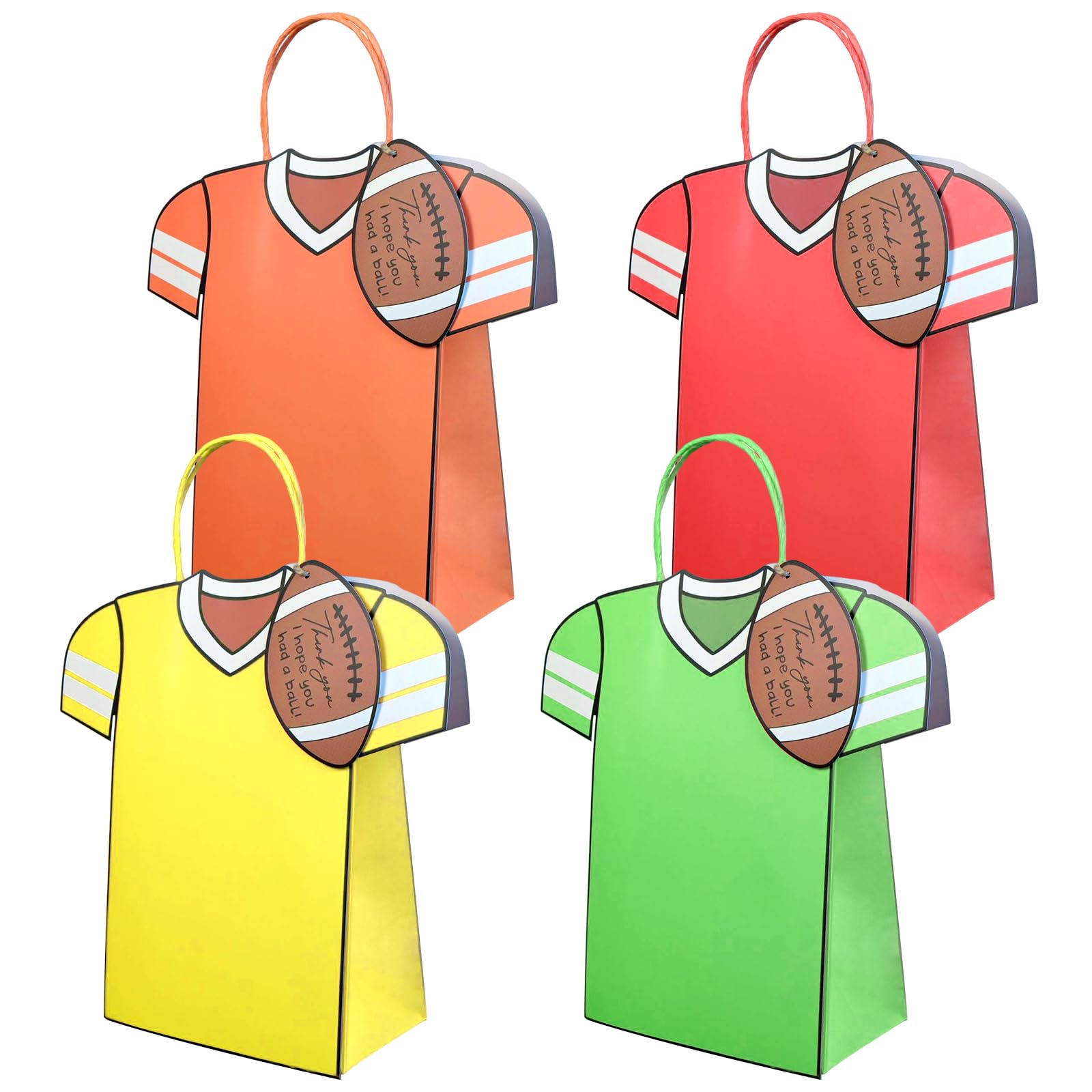 View 1 of 12 PCS Footballs Jersey Shaped Gifts Bags - DIY Custom Sports Party Favors with Tags & Twine, Soccer Themed Paper Goodie Bags with Handles for Footballs Birthday Party Supplies, Team Gifts
