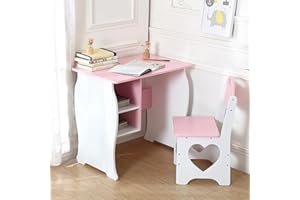 Kids Desk and Chair Set, Study Desk for Kids with Storage, Wooden Children Study Table, Student Writing Desk for Bedroom & St