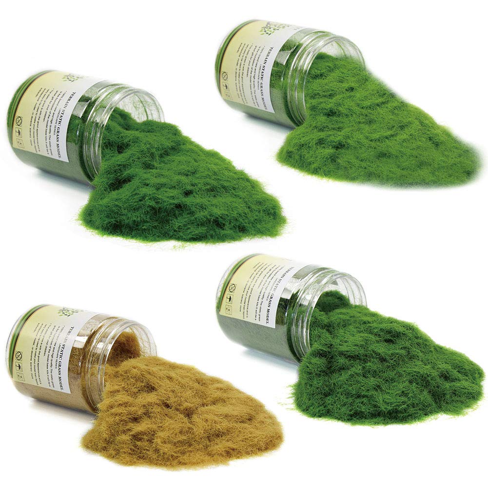 CFA6 4 x 35g Mixed 5mm Static Grass Terrain Powder Green Fake Grass Fairy Garden Miniatures Landscape Artificial Sand Table Model Railway Layout