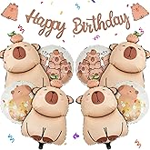 Trandraft 9 Pcs Capybara Birthday Party Decorations Includes 1 Capybara Birthday Banner 4 Capybara Shaped Balloons 4 Round Balloons for Capybara Party Favors Capybara Theme Party Supplies Decor