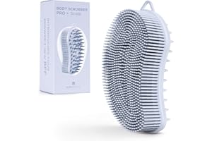 MainBasics Exfoliating Silicone Body Scrubber Pro 2-in-1 Shower Scrubber for Body Care, Silicone Loofah and Scalp Massager (Light Blue, Body + Scalp)