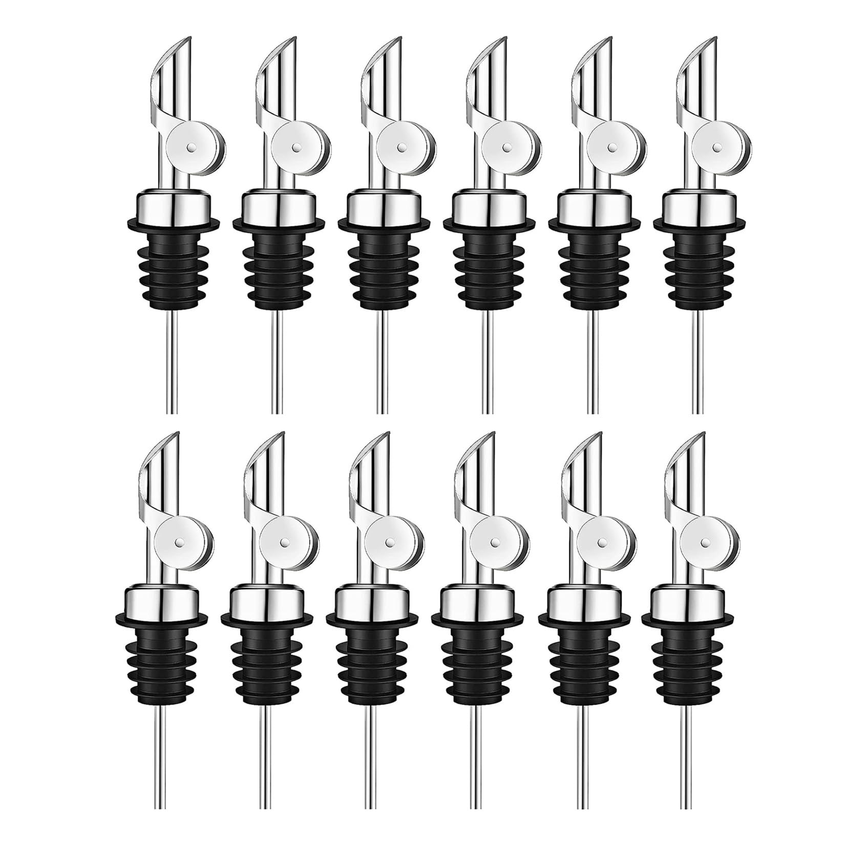 Photo 1 of Pafusen 12 Pack Weighted Liquor Pour Spout, Auto Flip Olive Oil Dispenser Spout, Pour Spout for Liquor Bottles, Olive Oil Spout, Bottle Pourers for Alcohol Wine Syrup Home Bar Accessories Silver