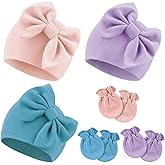 Newborn Baby Hats and Mittens Set Infant Bow Beanie Cap Toddler Gloves Newborn Hospital Hats for Baby Boy Girl Kid 0-6 Months