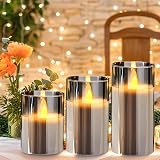 Yinuo Mirror Led Flameless Candles 3 Pack Grey Glass 4 5 6 inch with Remote view 7