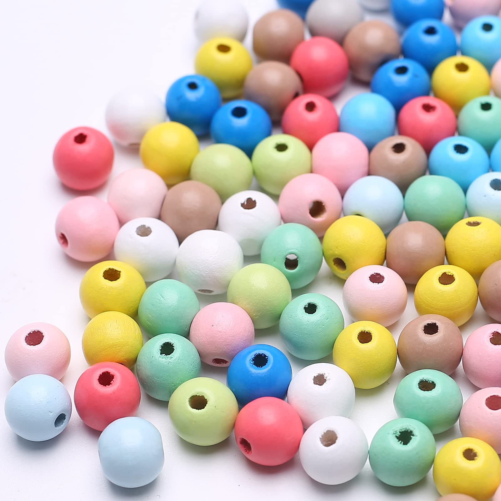 HERZWILD Colourful Wooden Beads for Threading Pack of 200 Wooden Beads for DIY Jewellery Making (16 mm)