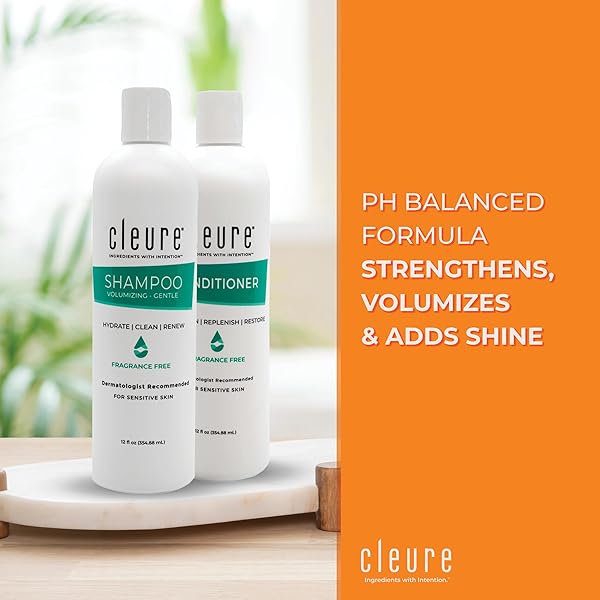CLEURE HYPOALLERGENIC VOLUMIZING SHAMPOO FOR SENSITIVE SKIN – FRAGRANCE FREE, SLS FREE & PARABEN FREE (12 OZ, PACK OF 1)