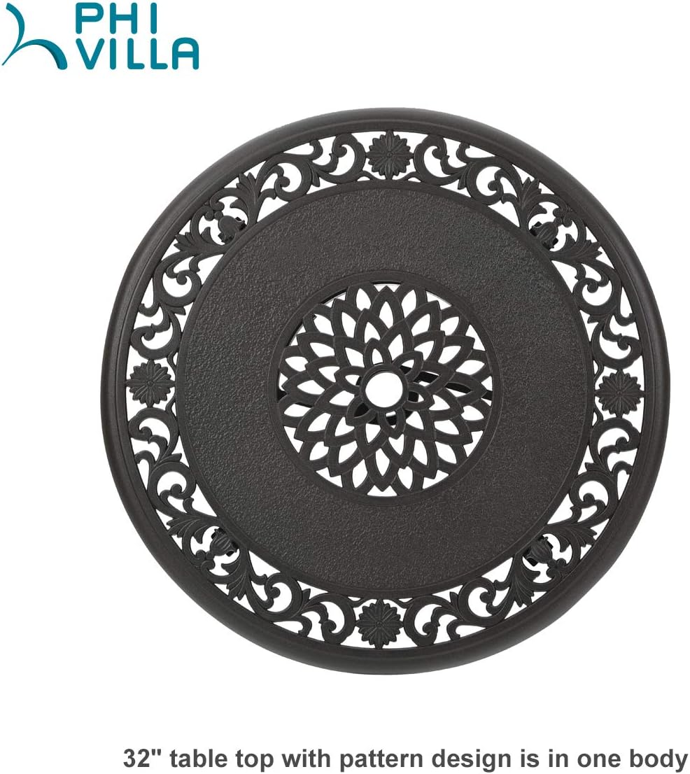 PHI VILLA 32 in Cast Aluminum Patio Outdoor Bistro Round Dining Table with Frosted Surface: Kitchen & Dining