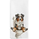 nvucamd Funny Australian Shepherd Gifts Hand Towels for Bathroom, Dog Bathroom Decor, Australian Shepherd Dish Tea Towels, Dog Theme Hand Towel for Toilet Kitchen Washroom Decor, 16x24 Inch