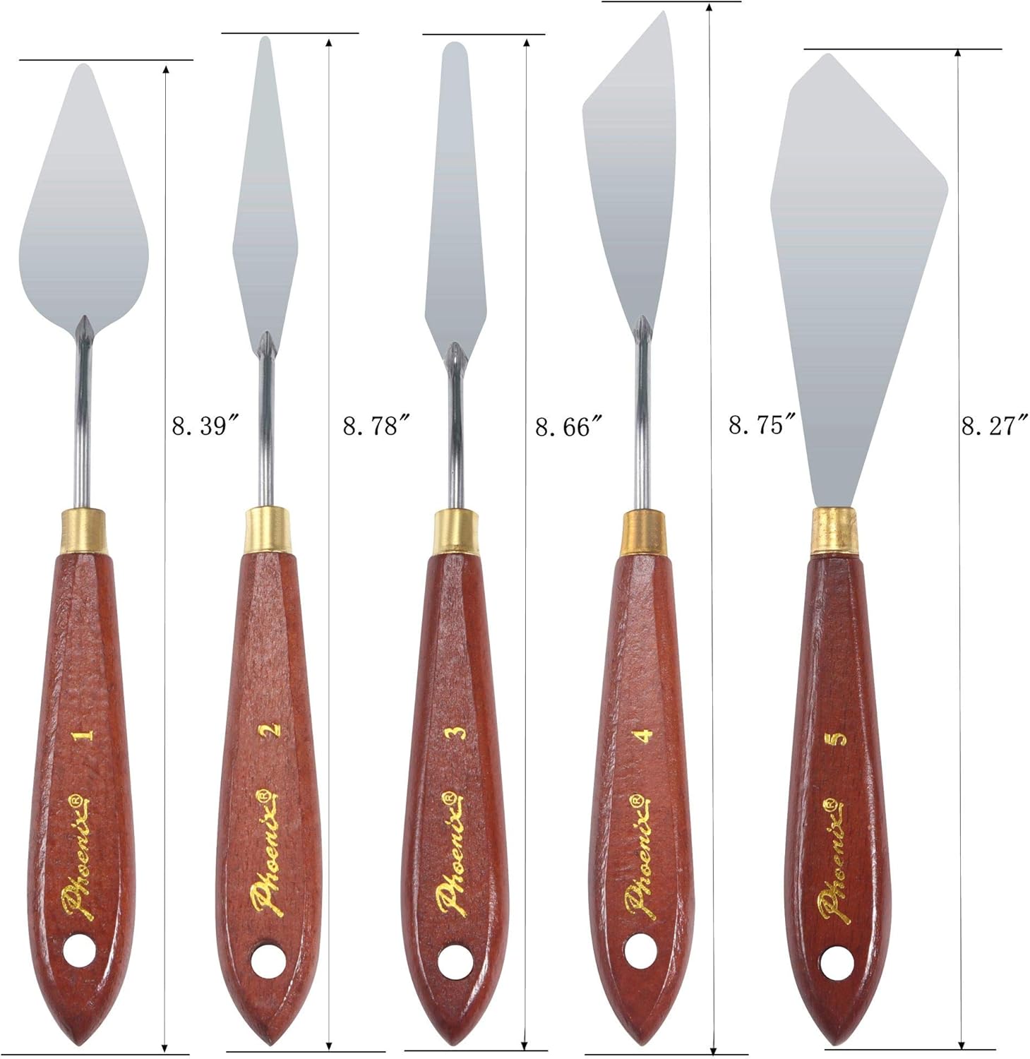 DerBlue 5pcs Stainless Steel Artists Palette Knife Set, Spatula Palette Knife Painting Mixing Scraper, Thin and Flexible Art Tools for Oil Painting, Acrylic Mixing, Etc.