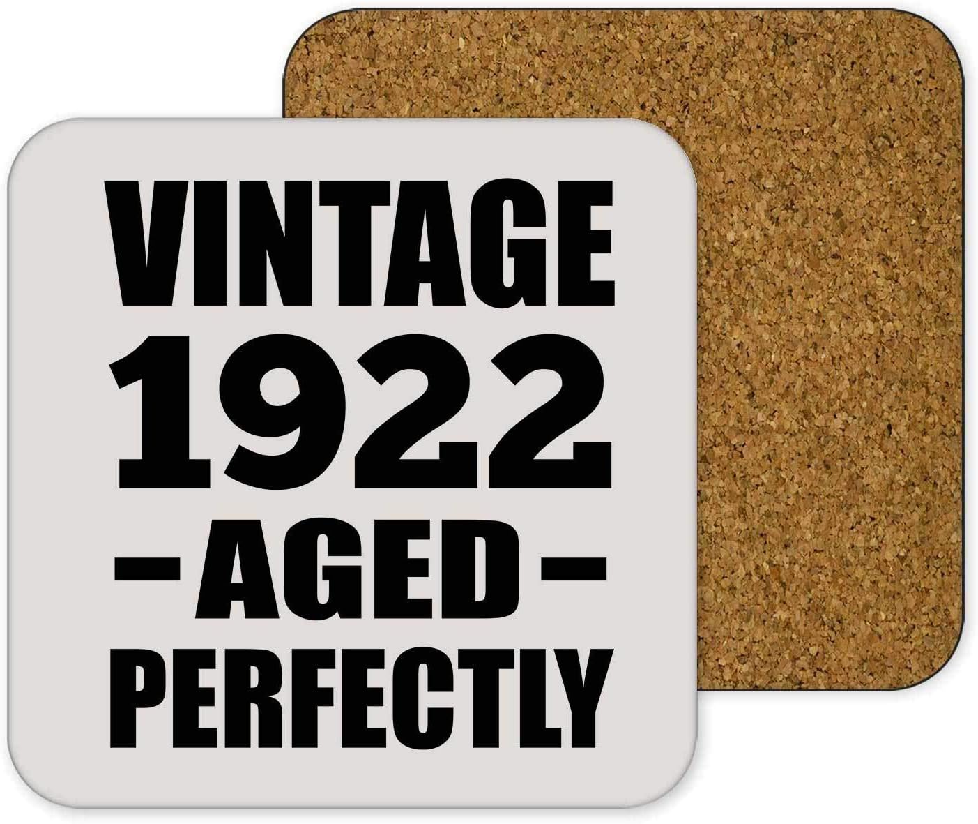 98th Birthday Vintage 1922 Aged Perfectly - Drink Coaster Non-Slip Non-Skid Mat Cork Back-ing - Idea for Friend Kid Daughter Son Grand-Dad Mom Birthday Wedding Anniversary Thanksgiving