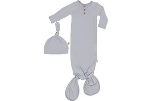 Buttery Silky Stretchy Soft Breathable Organic Bamboo Knotted Gown and Knotted Hat Set for Newborn Baby