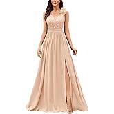 Miusol Women's Vintage V-Neck Sleeveless Sequined Split Formal Evening Maxi Dress