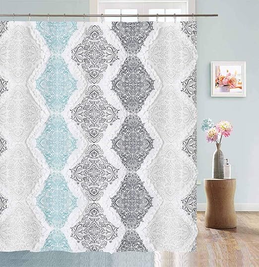 Amazon Com Dosly Home White Ruffle Shower Curtain Bohemian Damask