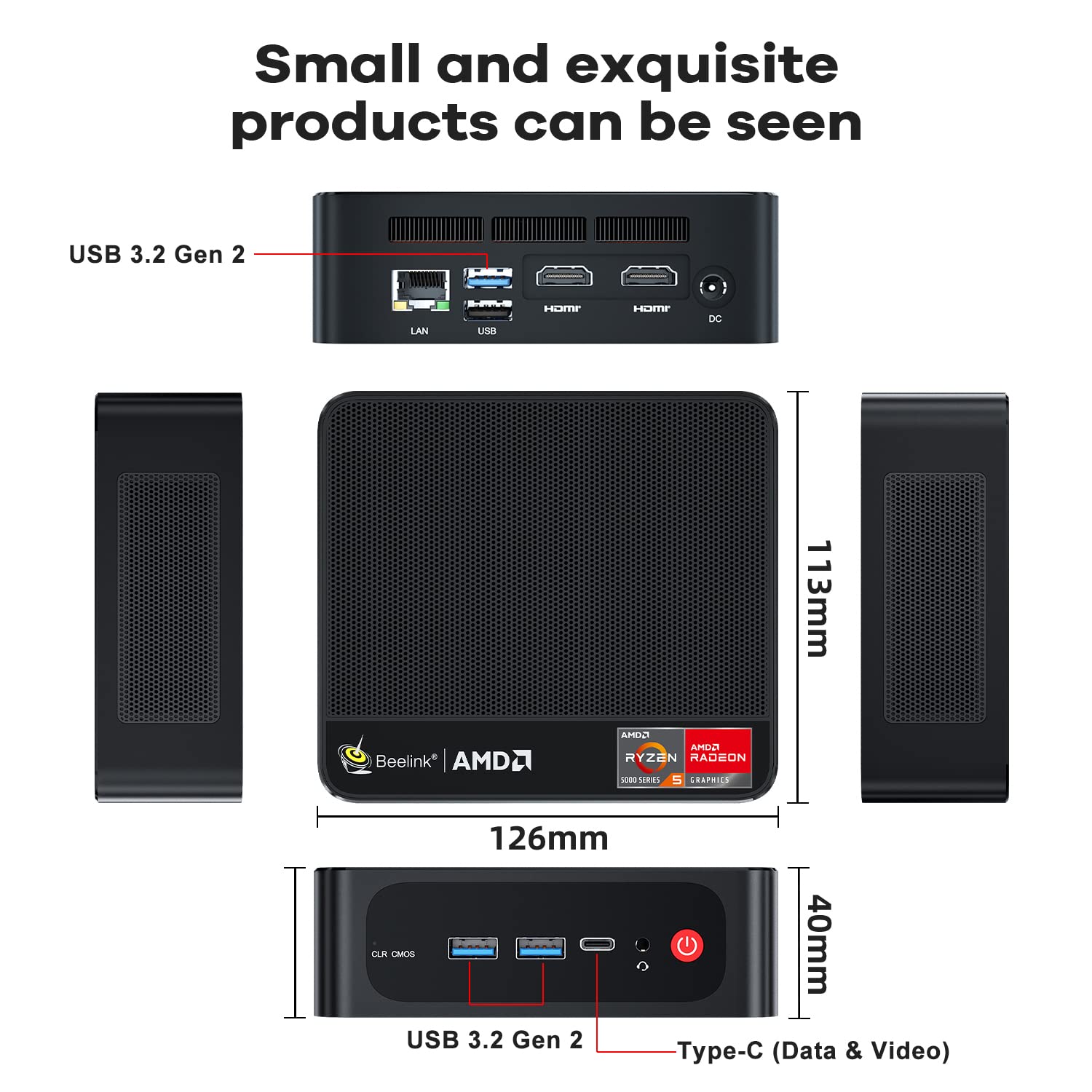 Beelink SER5 AMD Mini PC, Ryzen 5 5500U (Up to 4.0 GHz) 6 Cores Mini Computer, 16GB RAM +500GB SSD Micro Desktop, Small PC 4K Triple Displays, WiFi 6+BT5.2, USB3.2 Gen 2, for Home, Office