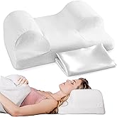 Your Face Pillow-Back Sleeper Beauty Pillow, Cervical Neck Pillow Contour Memory Foam Pillow, Ergonomic Neck, Back & Shoulder Support. Back Sleeping Reduces Pressure on Skin - Standard with Satin Case