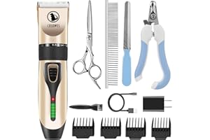 CEENWES Power Display Dog Clippers Cordless Dog Grooming Kit Professional Horse Clippers Detachable Blade with 4 Comb Guides, Low Noise Pet Clippers Rechargeable Pet Grooming Tools for Dogs Cats Pets