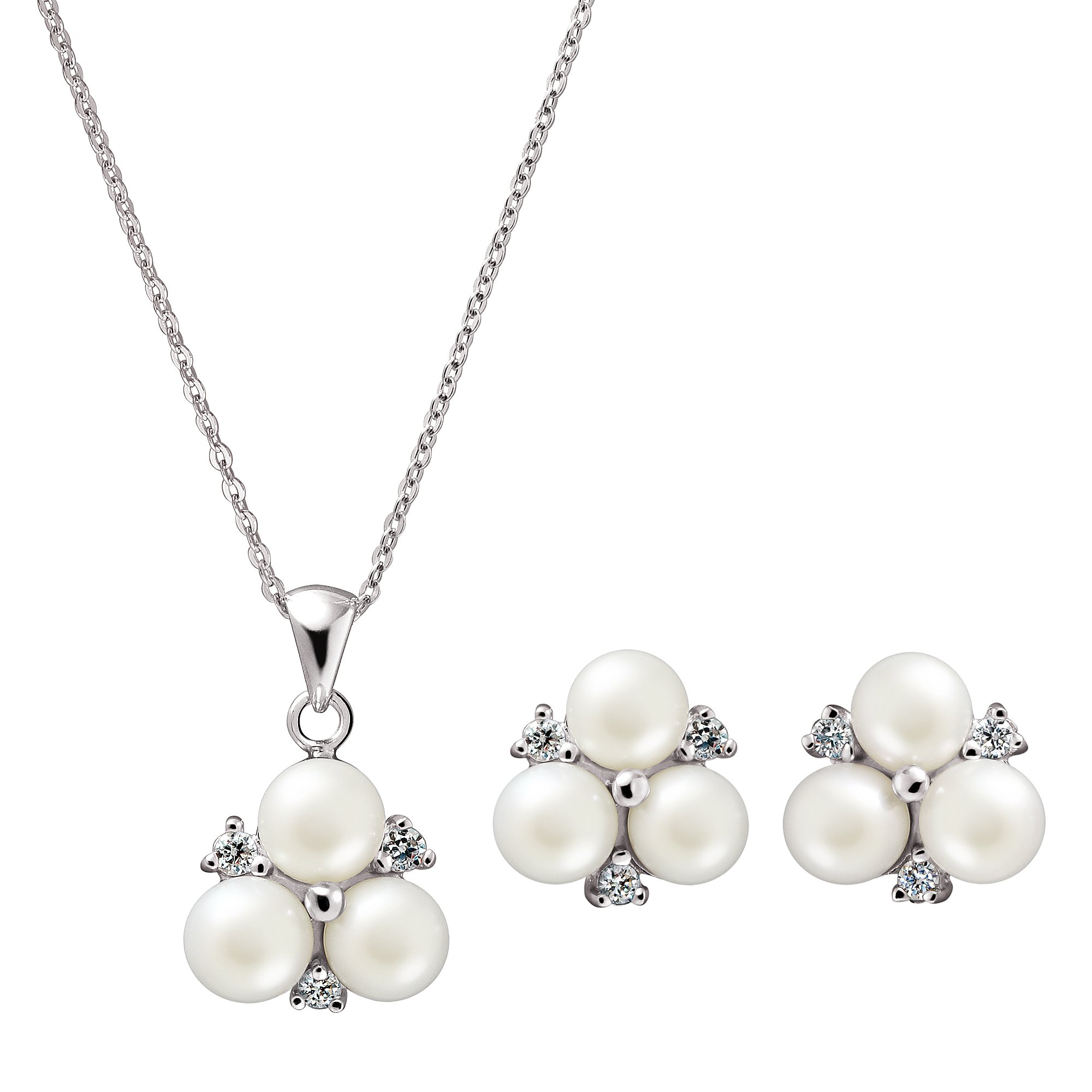 Franki Baker 925 Sterling Silver Dainty 3 White Pearls & CZ Earring & Pendant Jewellery Set
