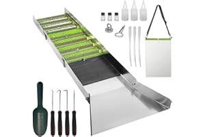 50" Complete Sluice Box Gold Panning Kit, 19pcs Folding Aluminum Alloy Gold Mining Kit, Gold Prospecting Equipment with Gold 