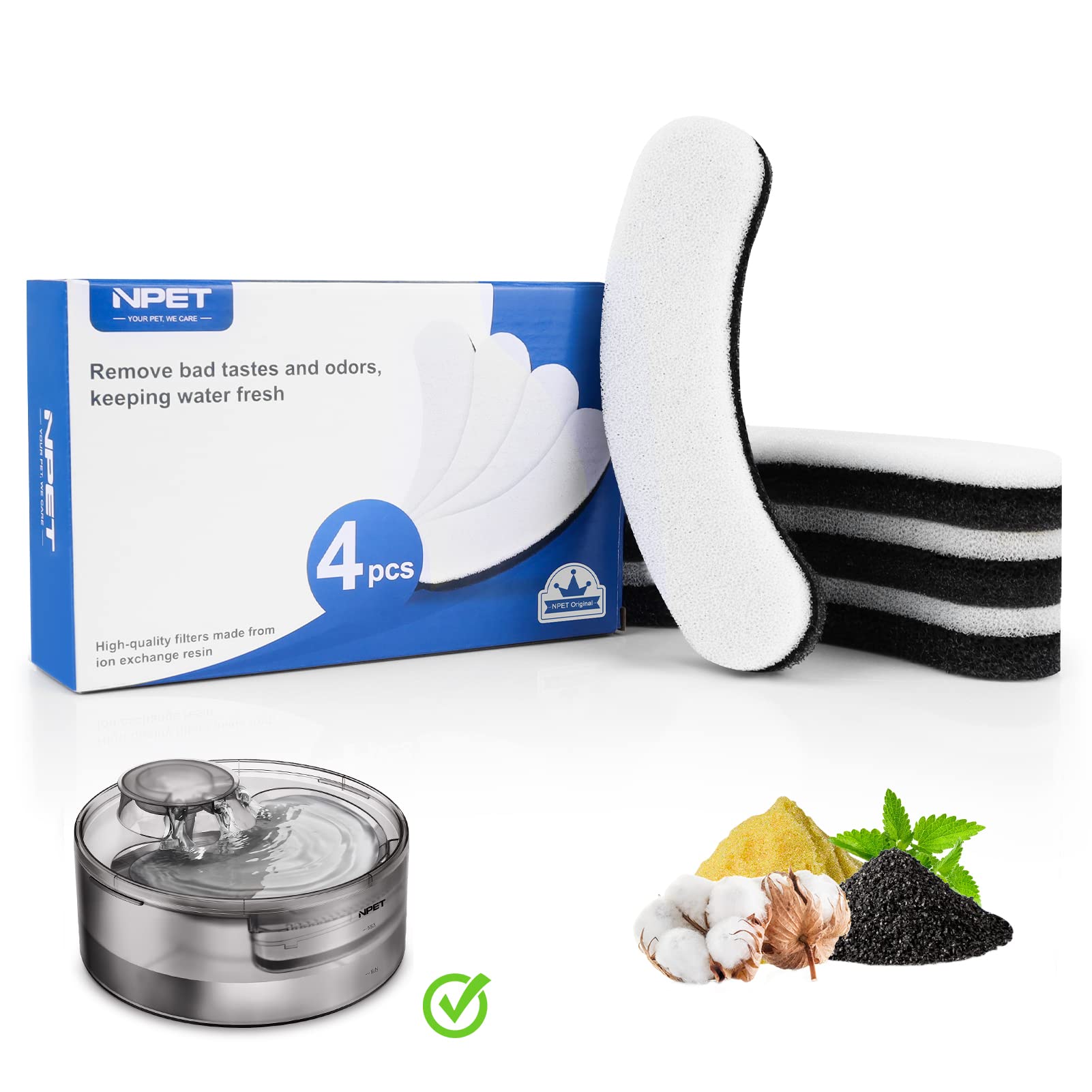 NPET 5L Dog Water Fountain Filters, Pet Fountain Filter for DF10 Dog Fountain,4 PCS Replacement Filters