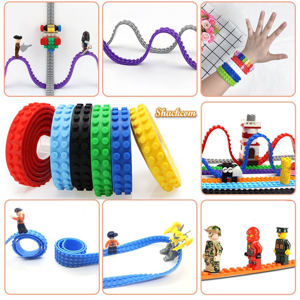 Block Tape for Lego Bricks with Self-Adhesive, Non-Toxic Reusable and Cuttable Compatible with Lego Block Toys and Major Brands Building Blocks, 2 Colors 3 ft of Each, Perfect DIY Gift for Kids and Adults