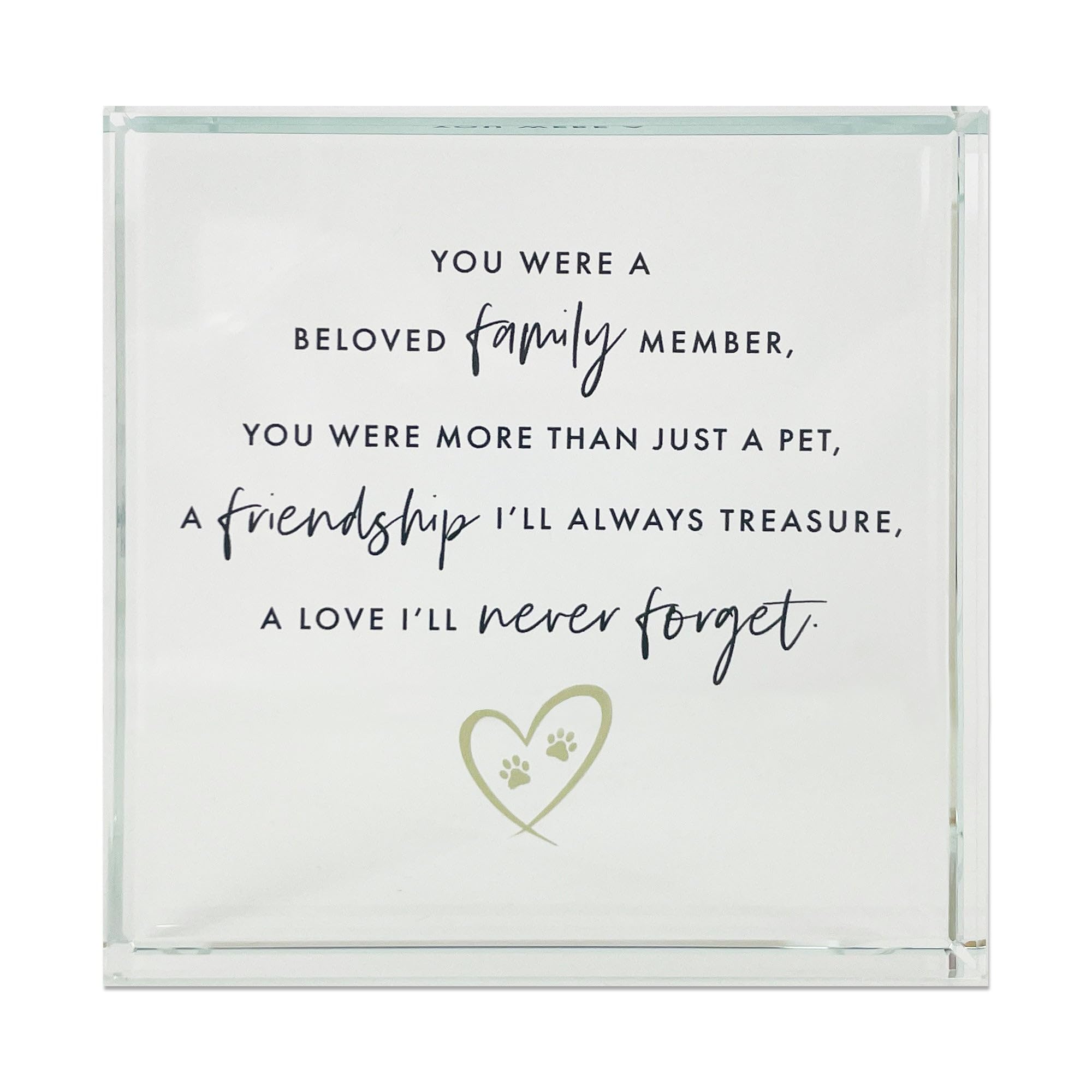 Pet Memorial Solid Glass Ornament | Crystal Token Bereavement Keepsake with Heart & Paw Print Motif | Sympathy Gift for Loss of Pet | 9x9x2cm