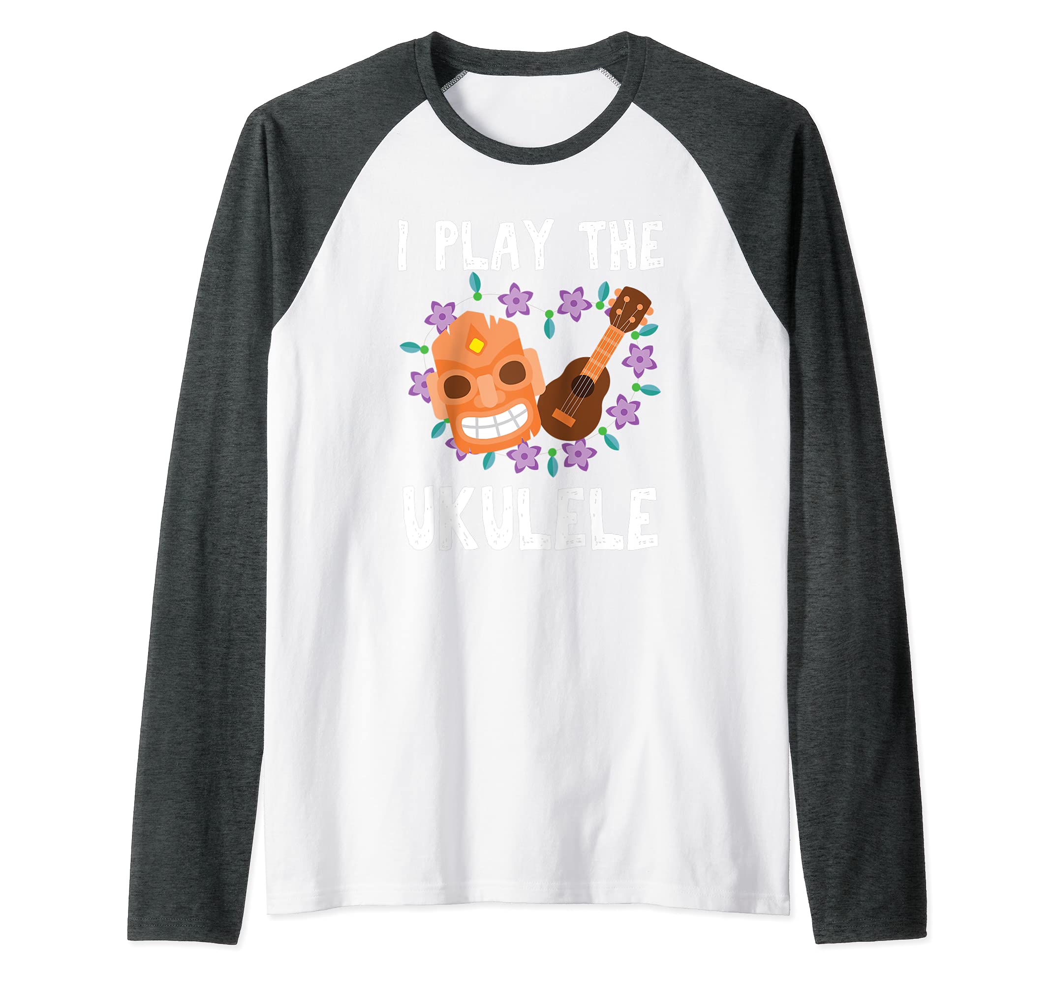 I Play The Ukulele Mask Flowers Guitar Hawaii Acoustic Uke Raglan Baseball Tee