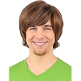 PUREHAIR Shaggy Mens Wig Funny 70s Wigs for Men for Disco Rocker Costumes - Short Brown Wig for 60s Cosplay Halloween Parties (Brown)