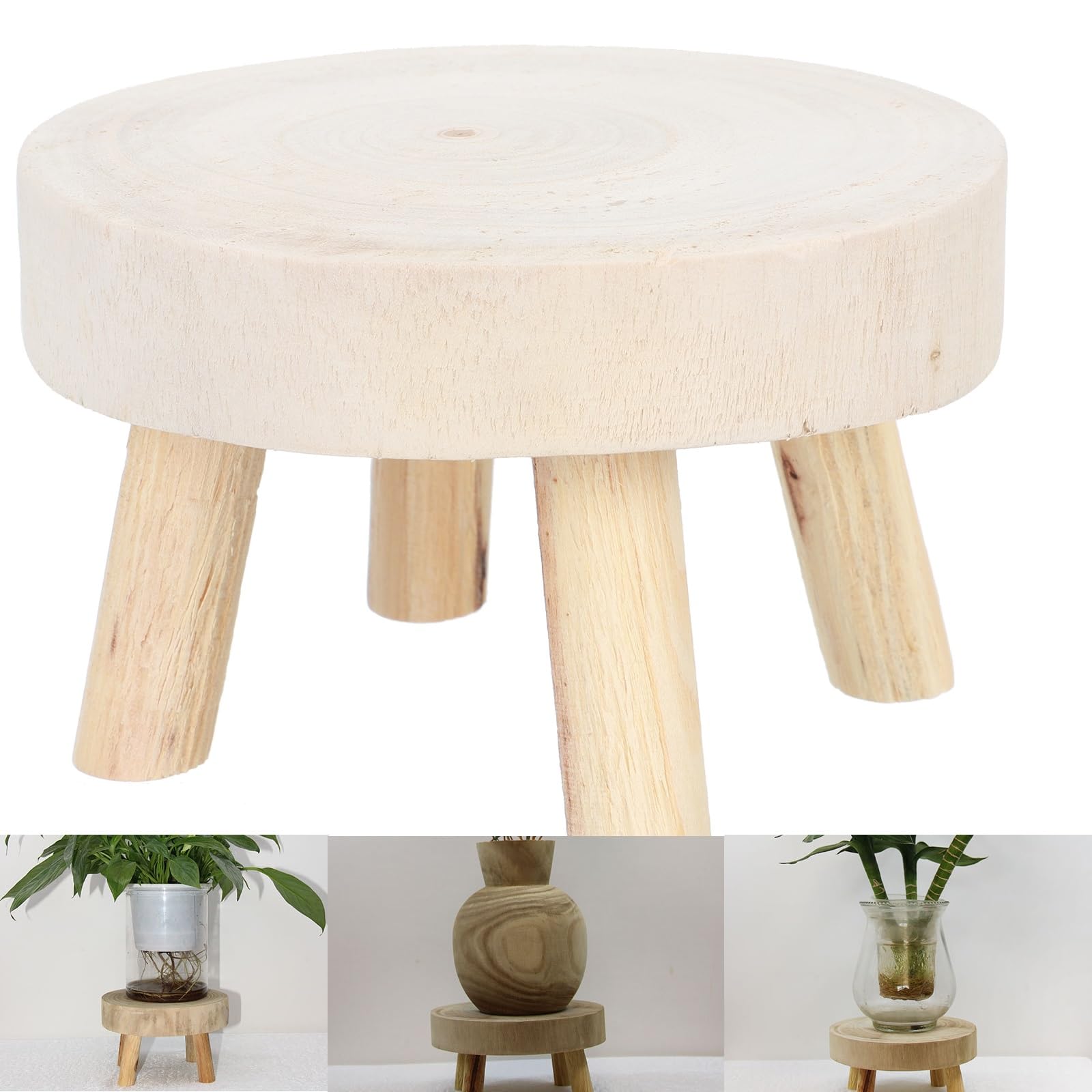 Cabilock Planter Stool Flower Pot Holder Solid Wood Display Stands Garden Plant Pot Riser Round Plant Stand for Indoor and Outdoor Patio Garden