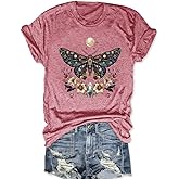 Women Vintage Moth T Shirts Mystical Moon Cottagecore Shirts Funny Witchy Graphic Tees Short Sleeve Tops