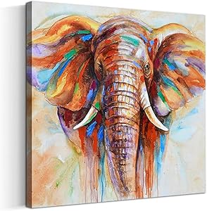 Artinme Original Design Large Contemporary Abstract Colourful Elephant Painting on Canvas Print Wall Art Picture for Living Room Bedroom Wall Decor (28 x 28 inch, Framed)