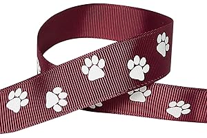 Q-YO Paw Prints Ribbon for Crafts Grosgrain Ribbon for Gift Wrapping, Cheer Bows (10yd or (2x5yd) 7/8" White Paw, Burgundy)