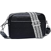 Small Crossbody Bags for Women Genuine Leather, Guitar Strap Shoulder Handbag Purse Camera Bag with Rfid Card Slots, Black