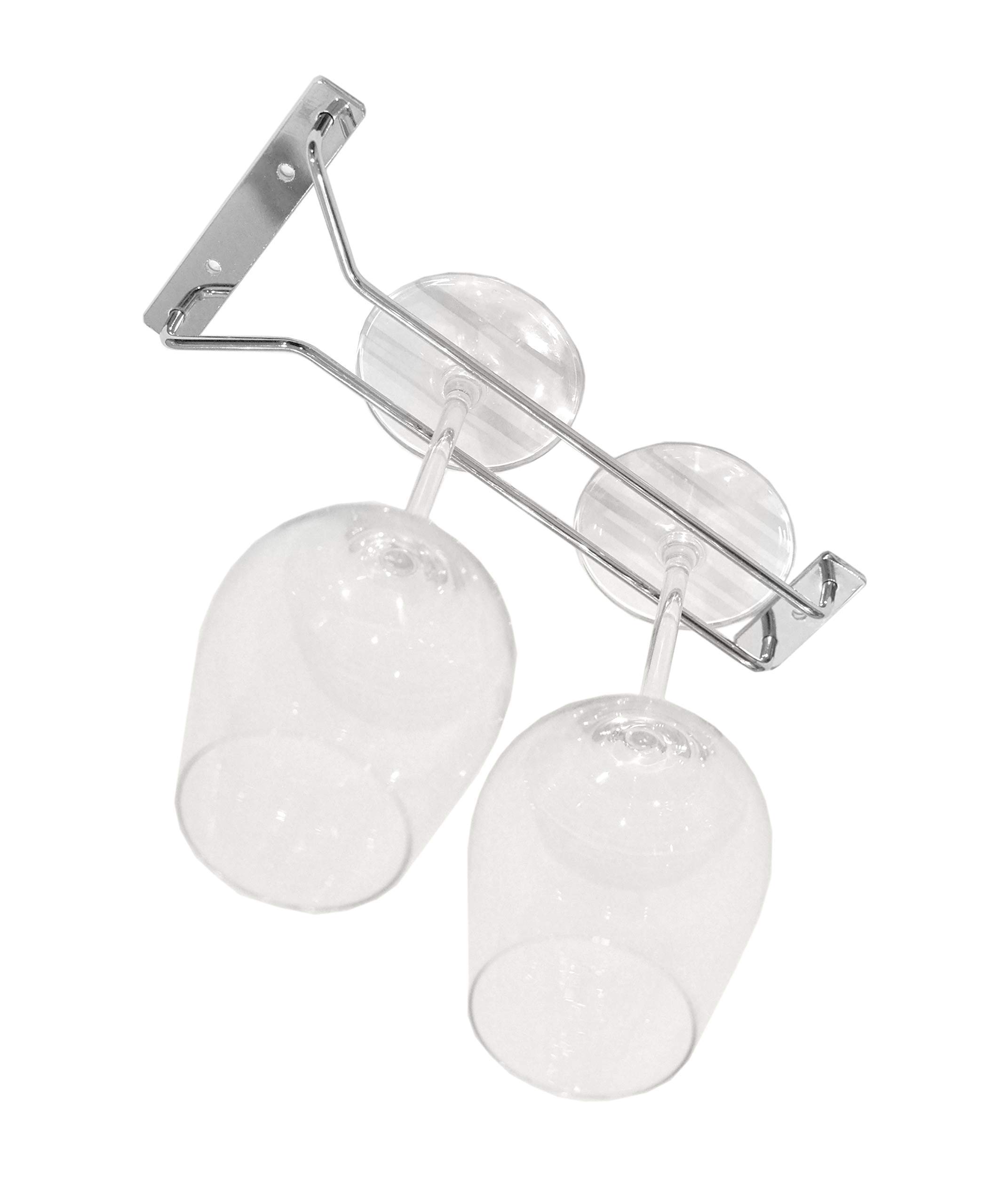 BSM Marketing Chrome Cabinet and Bar Wine Glass Holder Hanging Rack Storage Rail Low Profile (10" 25.4cm)