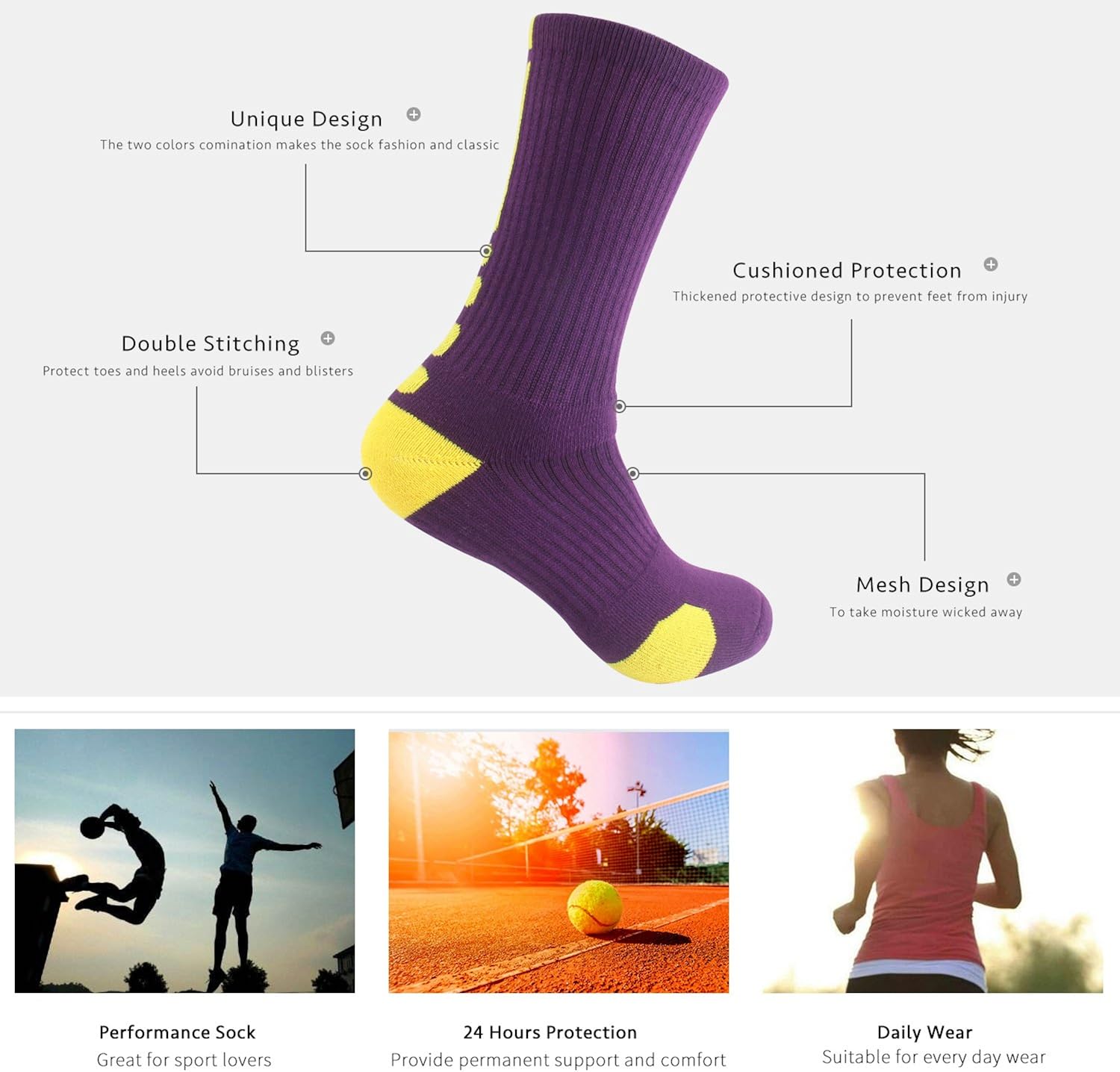 Boys Sock Basketball Soccer Hiking Ski Athletic Outdoor Sports Thick Calf High Crew Socks Multipack: Clothing