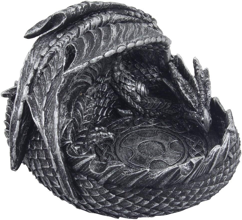 Decorative Metallic Look Mythical Dragon Ashtray with Celtic Symbol or Medieval Figurine Sculptures As Gothic Home Decor and Barware Smoking Receptacles & Fantasy Gifts for Smokers