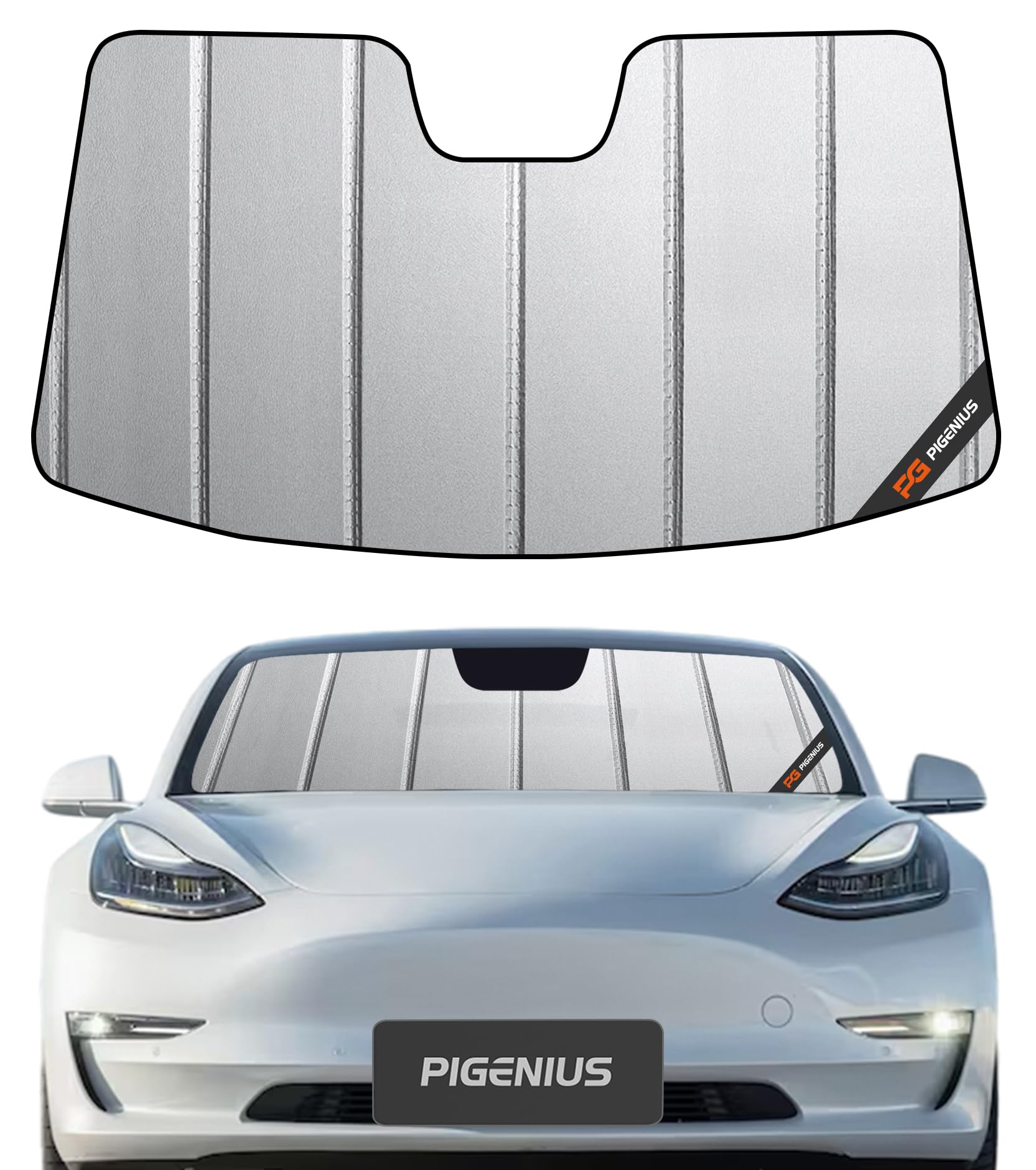 Photo 1 of Pigenius Windshield Sun Shade for Tesla Model 3 2018-2025, Model Y 2020-2025 Front Window Sunshade - Safeguard