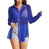 Arssm Sheer Tops for Women Sheer Button Up Blouse Long Sleeve Sexy See Through Tops Mesh Shirts