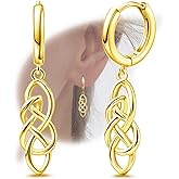 Celtic Knot Earrings for Women - Sterling Silver Gold Hoop Earrings for Women Trendy Hypoallergenic Long Loop Earrings with Dangling Charm for Sensitive Ears Classic Fashion Earring Gift for Christmas