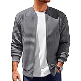 Runcati Mens Bomber Jacket Casual Lightweight Varsity Jackets Waffle Full Zip Coat