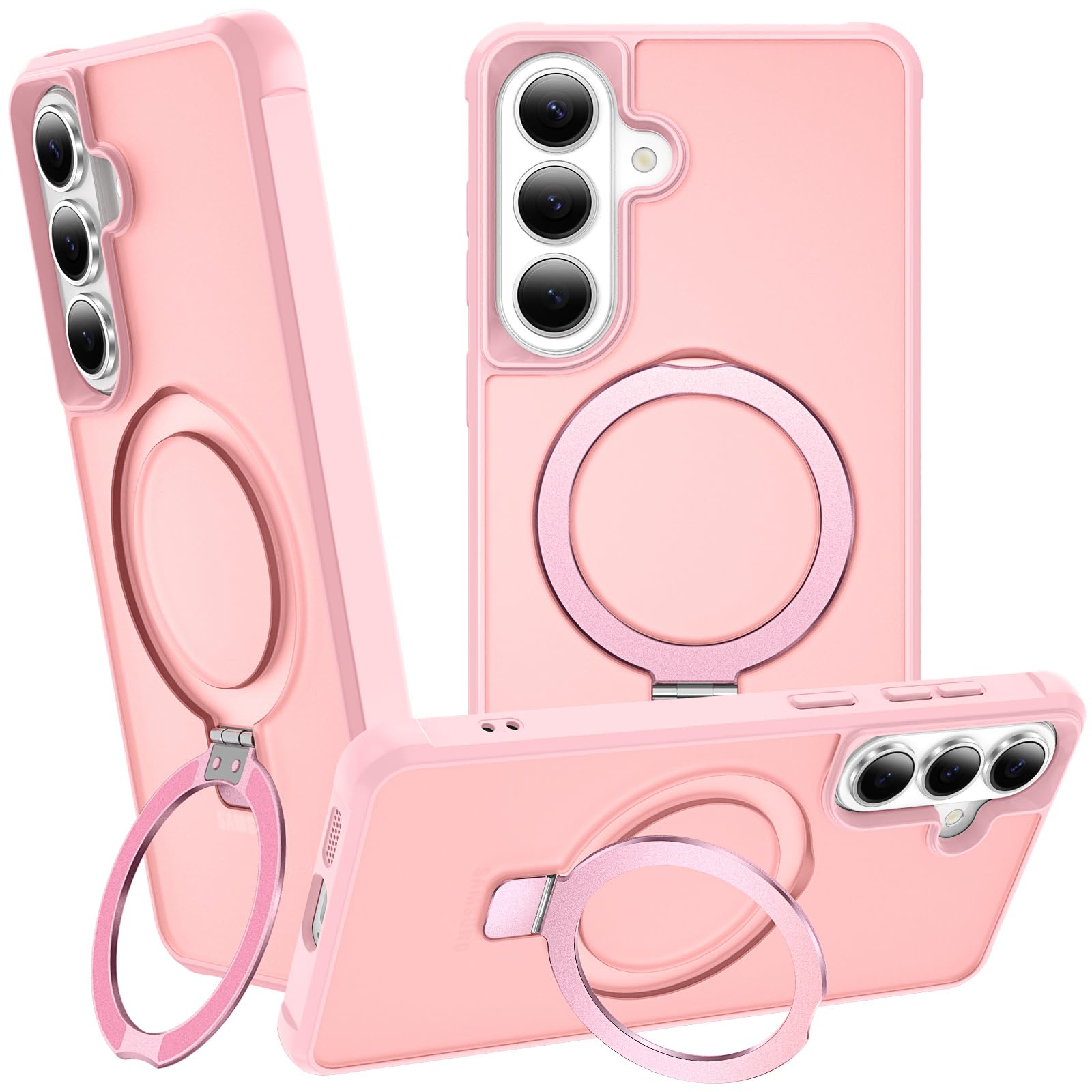 CHAOFEnG Magnetic Compatible with Samsung Galaxy S25+ & S24+ Case with Stand [Military Grade Drop][Compatible with Magnet] Ring Holder Translucent Slim Hard Back Soft Edge, Pink