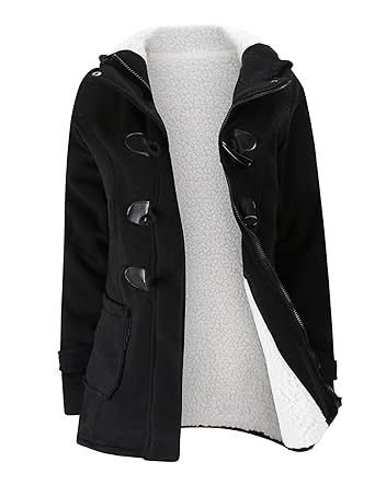 M-Queen Damen Mäntel mit Toggle Buttons Lambwool Jacke Wintermantel Hoodie Kapuzenmantel Baumwollmantel Parka Staubmantel