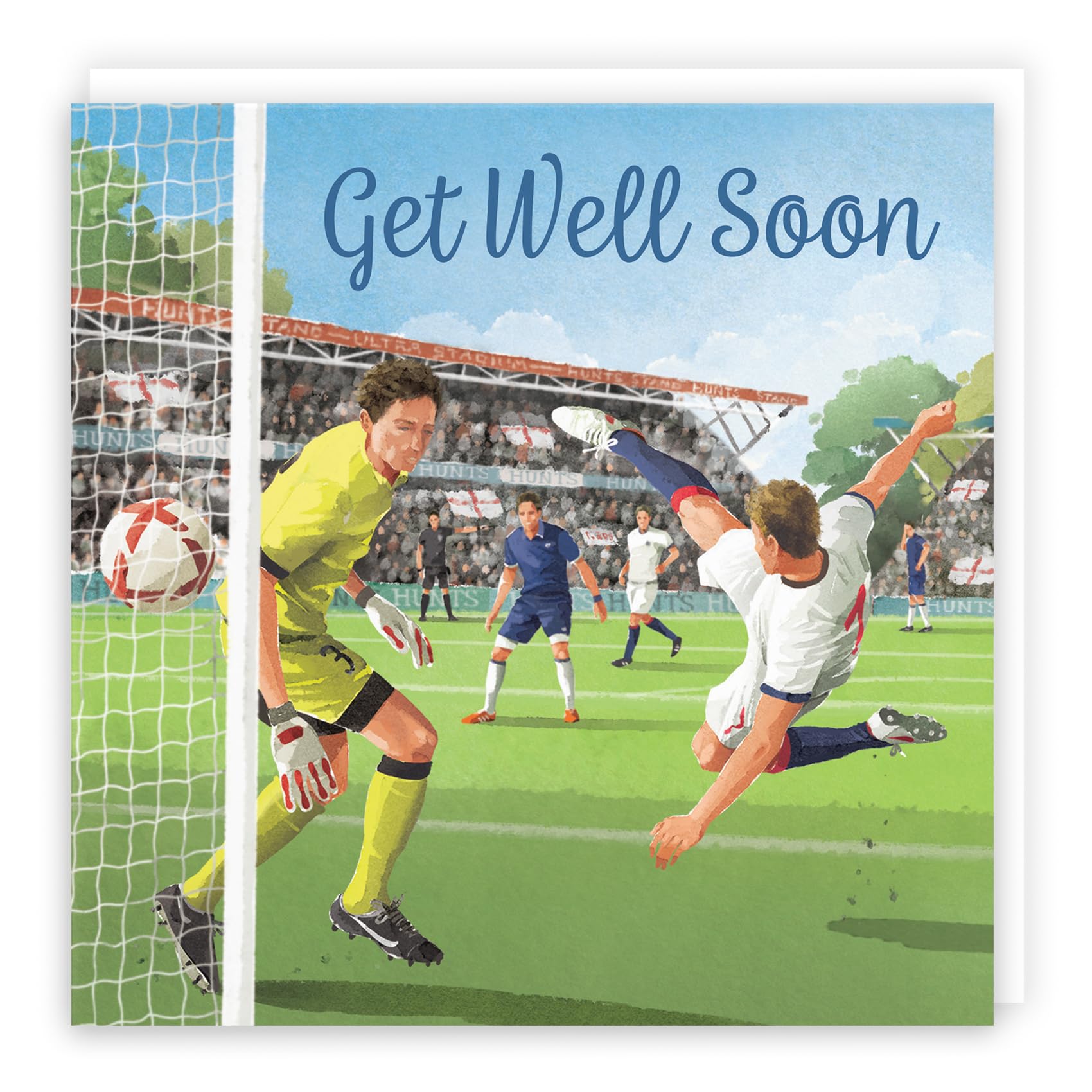 Hunts England - Football Get Well Soon Card For Him - Milo's Gallery - Footy Get Well Card - Feel Better Soon Card For Footie Fans - For Boys, Men, Husband, Dad, Grandad, Son, Brother