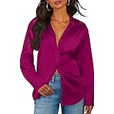 CBOO Women Elegant Satin Blouses Shirts, Soft Silk Shirts Top, Satin Button Down Shirts, Office Long Sleeve Blouse Shirt