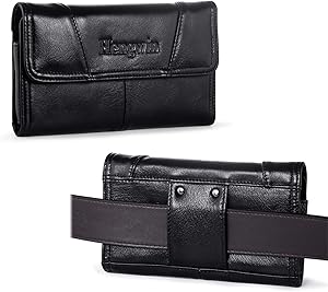 Genuine Leather Cell Phone Holster with Belt Loop Case for iPhone XR, Hengwin iPhone 11 Pro Max Pouch for Man Holster Samsung Galaxy Note 10+ 10 9 8 Carrying Case Phone Holder for Belt - Black