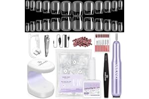 SAVILAND Advanced Gel Nail Kit: Salon Grade 500 Pcs Extra Short Square Nail Tips with Drill 30-Day Strong Hold Gel Nail Tips 12 Sizes Fake Nails with Glue & Nail Lamp Complete DIY Nail Extension Kit